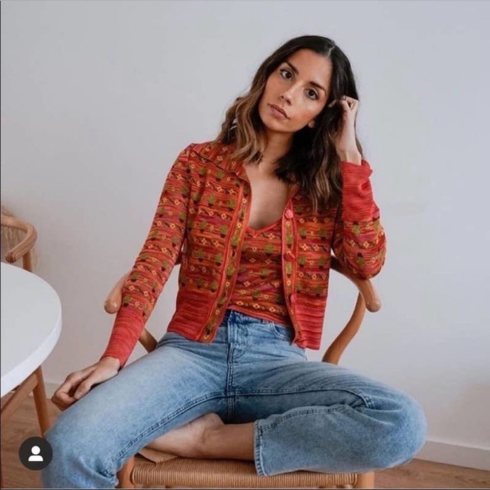 Zara Multicolored Jacquard knit top and Jacket set